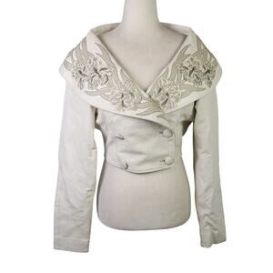 Vintage Jean Claude Jitrois Paris Cream Leather Floral Embroidered Jacket M